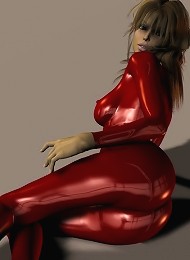Cute Brunette In Red PVC Poses In 3d Teen Porn Pix